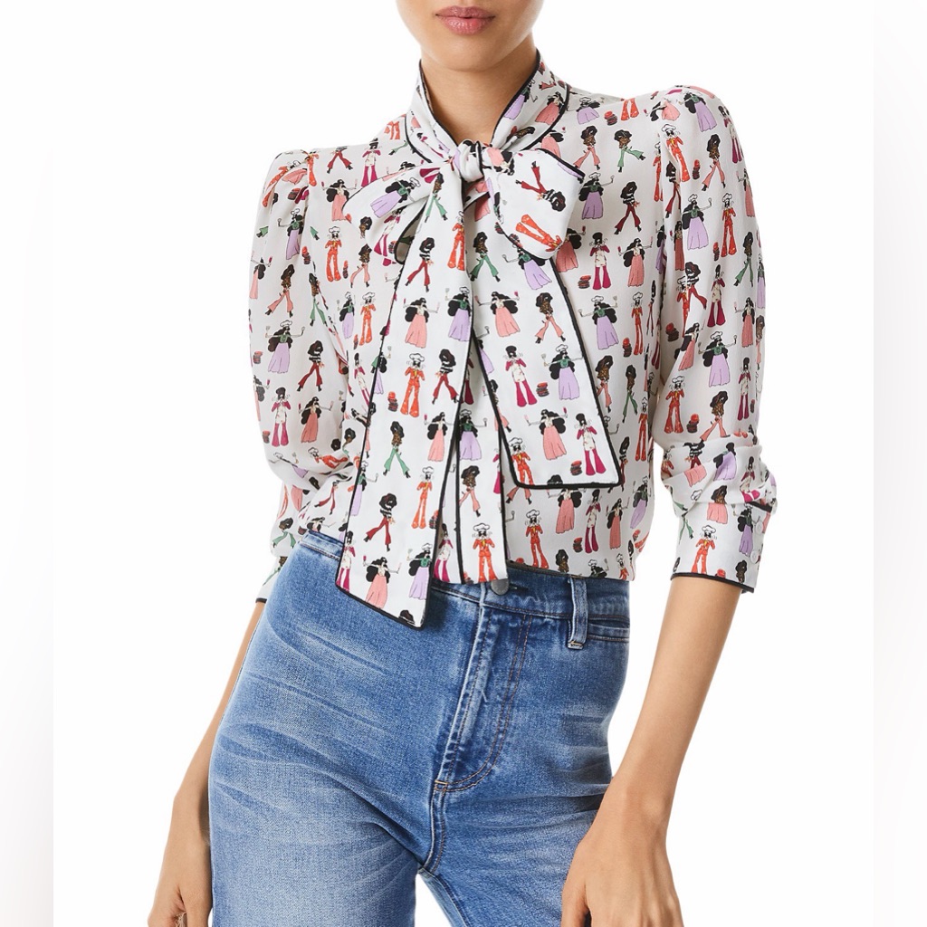Alice + Olivia Jeannie Chef Stacey Silk Blouse Size Small